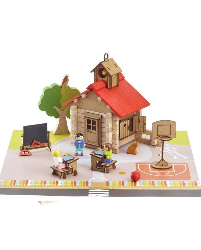 Jeujura fa építőjáték - Falusi iskola